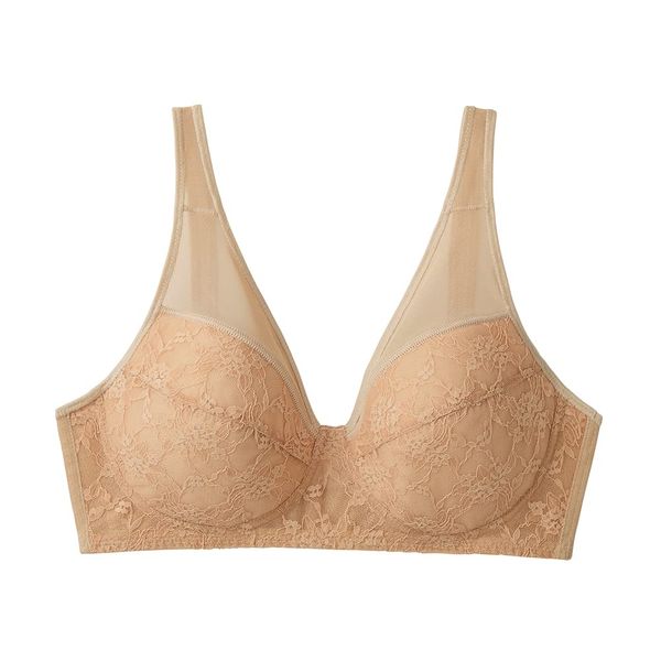 Gunze EB1229H Women's Wireless Bra, Lightweight Bra, Full Cup, New Crystal Beige