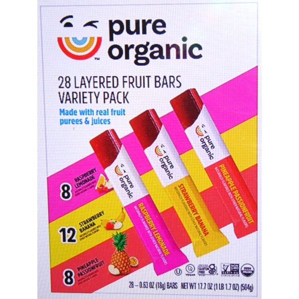 Pure Organic Layered Fruit Bars Variety Pack 28 organic bars 4 Packs