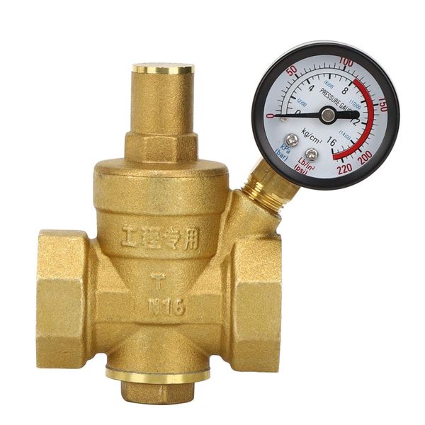 Pressure Reducing Valve with Gauge, DN25 32mm Brass Pressure Reducer Valve, Water Pressure Regulator, Relief Valve with Gauge Meter, Adjustable Water Control Pressure Regulator Reducer