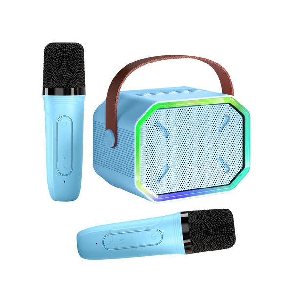 Caiord Karaoke Machine for Kids and Adults, Mini Portable Bluetooth Speaker with 2 Wireless Microphones, Led Lights for TV, Home Party, Kids Gift for Girls Boys Family Party Birthday (Blue)