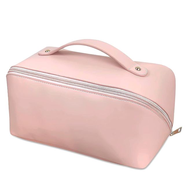 Reise Kosmetiktasche mit Großem Fassungsvermögen - Tragbare Reise Make Up Tasche, Wasserdichter Kulturbeutel-Organizer, Multifunktions Leder Reisekosmetiktasche für Toilettenartikel, Make-up（Rosa）