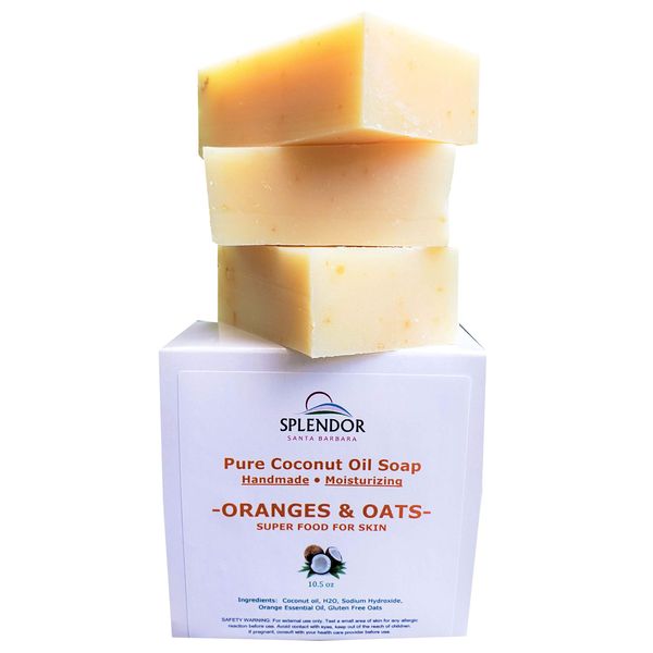 Splendor Santa Barbara Sweet Oranges & Oats Bar Soap - Moisturizing Soap for Face & Body and Dry, Sensitive Skin. Vegan, 100% Natural Gluten-Free Oats