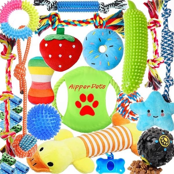 Aipper Dog Puppy Toys 25 Pack, Puppy Chew Toys for Fun and Teeth Cleaning, Dog Squeak Toys,Treat Dispenser Ball, Tug of War Toys, Puppy Teething Toys, Dog Rope Toys Pack for Puppy to Small Dogs