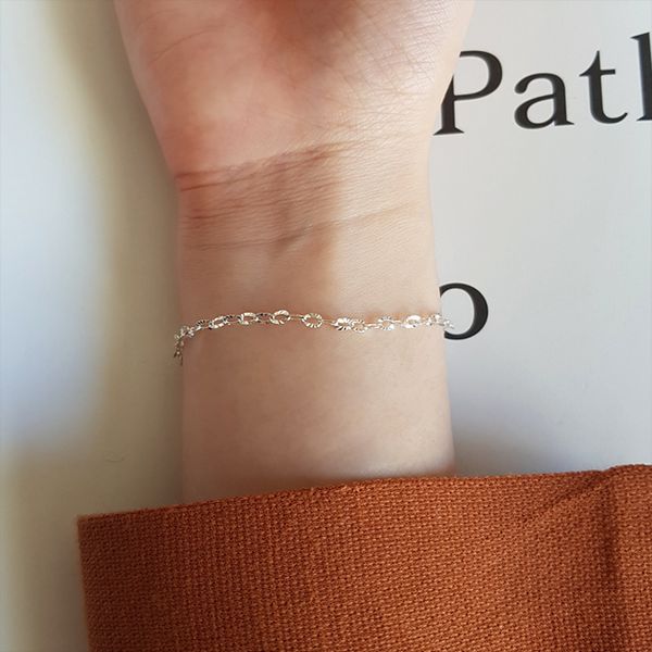 [Free Shipping] 925 Silver Elon Chain Women&#39;s Silver Bracelet