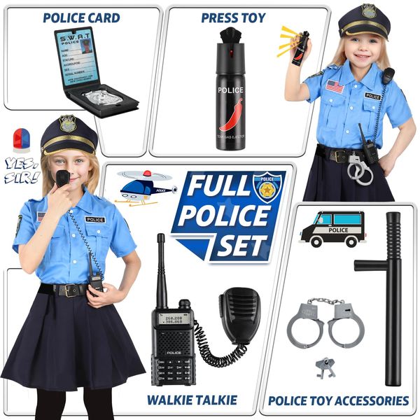 Loscola Police Officer Costume for Kids, Girls Police Costume for Kids, Halloween Costumes for Girls Kids 3-12, Cop Police Uniform for Girls, Police Outfit for Party Dress Up