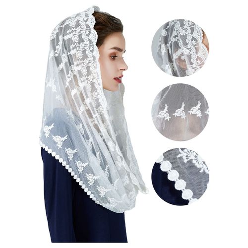 BEAUTELICATE Women Lace Mantilla Catholic Church Chapel Veil Infinity Formal Head Cover Scarf For Latin Mass Communion Off-White