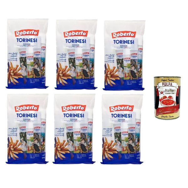 6x Roberto Grissini Torinesi original and traitional italian breadsticks 350g + Italian Gourmet Polpa 400g