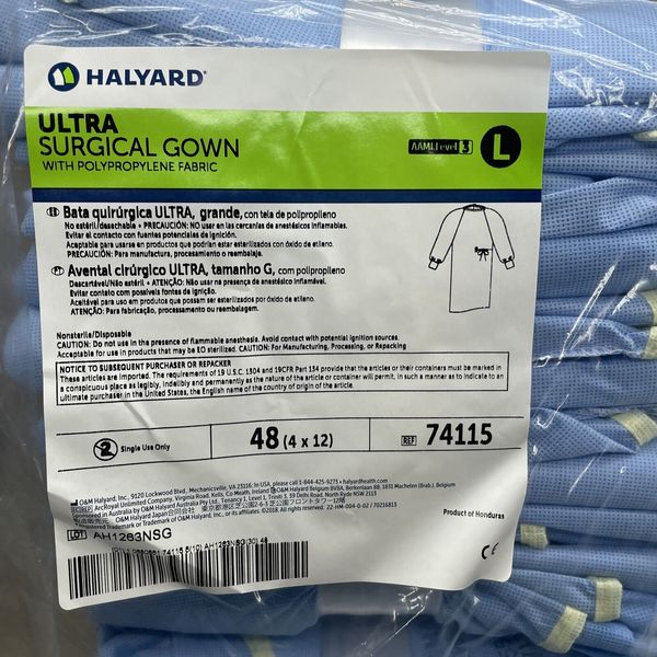 *48-Piece* Halyard Ultra Surgical Gown AAMI Level 3, Size: Large, Blue 74115