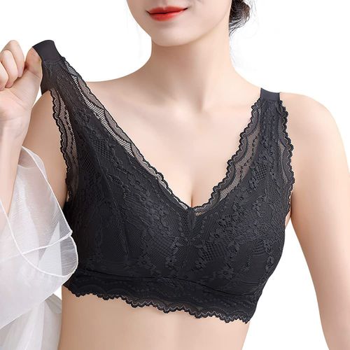 Allanve Night Bra, 2023, Forms Beautiful Breasts, Zero Discomfort, Supporting, Wireless, High Underarm Design, Nightly Breast Care, Seamless, Lace, Non-Tight, Breathable, Black
