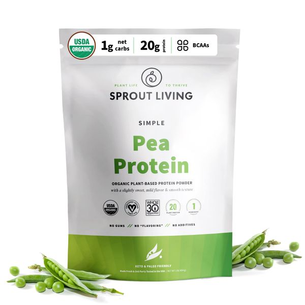 Sprout Living Organic Pea Protein Powder, 20 Grams of Plant Based Organic Protein Powder without Artificial Sweeteners, Non Dairy, Non-GMO, Dairy Free, Vegan, Gluten Free, Keto Drink Mix (1 Pound)