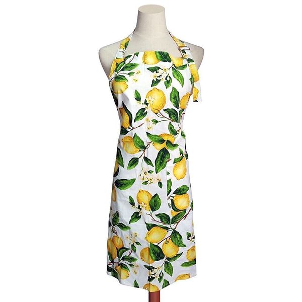 G2PLUS Lovely Lemon Aprons, Lemon Cotton Apron for Women, Aprons with Lemon for Women, Cooking Baking Aprons with Pockets for Ladies and Girls