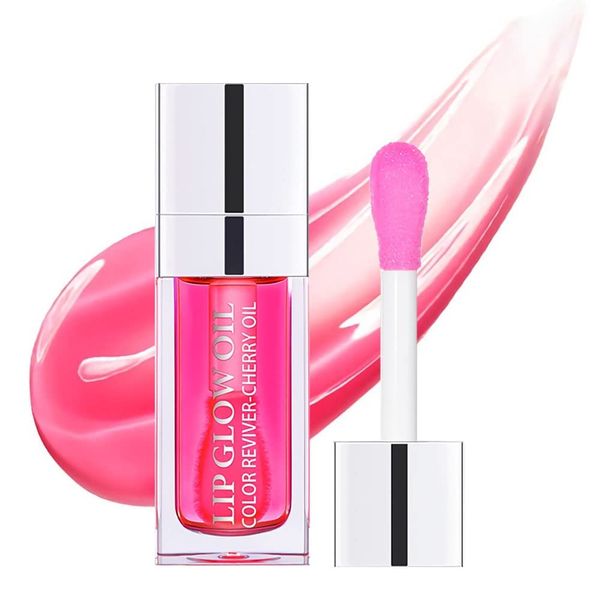 Plumping Lip Oil, Hydrating Lip Gloss Tinted Lip Balm Lip Care Transparent Toot Lip Oil, Long Lasting Nourishing Lip Glow Oil Non-sticky Big Brush Glitter Shine Primer Lip Tint (RASPBERRY)