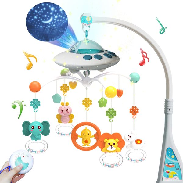 Eners Baby Crib Mobile with Music and Lights, Mobile for Crib with Remote Control, Rotation, Moon and Star Projection, Baby Crib Toys for Boys Girls (Blue)