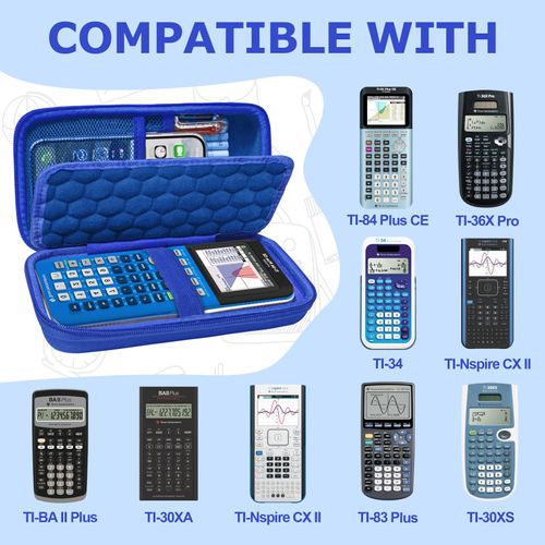 Hard Case Compatible with Texas Instruments TI-84 Plus CE/TI-84 Plus/TI-Nspire CX II CAS/TI-Nspire CX II/TI-83 Plus/Casio fx-9750GII Graphing Calculator, Storage Box with Bubble Protection-Blue