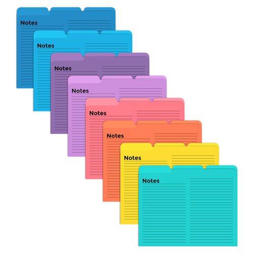 Better Office Products Lined File Folders, 24 Pack, Notes Tabbed File Folders, 1/3 Cut Tabs, 8 Vibrant Colors, Heavyweight, Letter Size Folders, 9.5" x 11.5", Left/Center/Right Set Per Color,