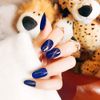 ins Popular 24 Pcs Nail Tips Gel Nail Light Solid Color Nail Tips Cat Eye Stone Handmade Nail Art Tips (Blue)