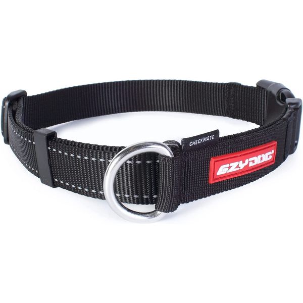 EzyDog Checkmate Martingale-Style Premium Nylon Safety Training and Correction Dog Collar - Quick-Clip Buckle and Reflective Stitching - Easy Control with no Choking Effect (Medium, Black)