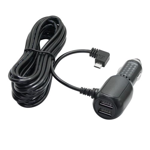 Dash Cam Micro USB Power Cable 11FT, Left Angle Micro USB Cable & Dual Supply Ports, for 12V or 24V Car and Truck Dash Cam GPS Navigator and Devices