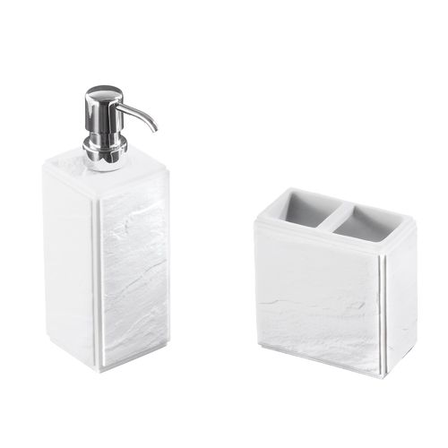 Nicole Miller - Accessory Set, 2-Piece Resin Lotion Pump & Toothbrush Holder, Modern Bathroom Decor, Dorm Room Essentials (Zen Collection, White)