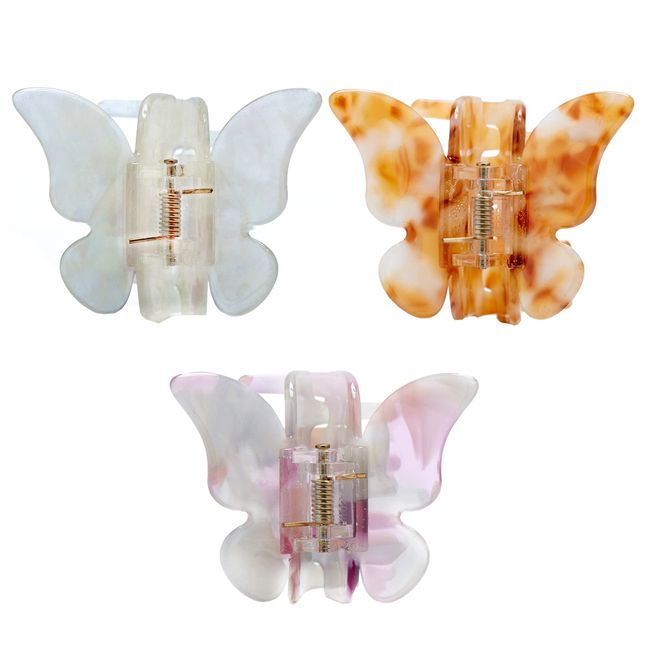 Butterfly Hair Clips, Tortoise Shell Cellulose Acetate Barrettes Claw Clips No-Slip Grip French Design Hair Jaw Clips Clamp Small Hair Accessories for Women Girls Ladies (3 Pack)