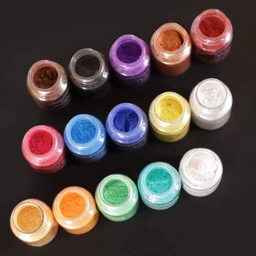 Mica Powder Set - 15 Colors Pearlescent Powder Natural Cosmetic Grade Pigment for Epoxy Resin, Soap Making, Lip Gloss, Bath Bomb and DIY Craft, 10g/0.35oz Each
