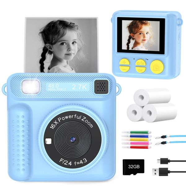 VFU Instant Print Camera for Kids - Kids Digital Camera Toddler Camera for Age 3-5, Instant Cameras That Print Photos for 4 5 6 7 8 9 10 Year Old Girl Boy Birthday Gift