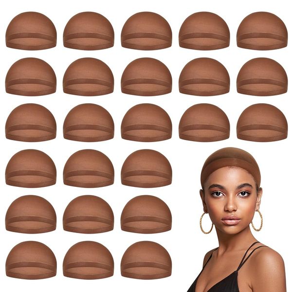 MYKURS Dark Brown Wig Caps for Women, Stocking Wig Cap for Lace Front Wig, Bald Cap for Wig, 24 Pieces