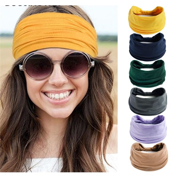 6PCS Stirnbänder für Frauen Breite Boho Kopftücher Rutschfeste Bandanas Haarbänder Elastische Haar-Accessoires Geknotete Turbane Head Wrap Erwachsene (14Purple)