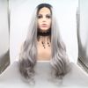 Ombre Gray 2 Tones Synthetic Lace Front Wig Dark Roots Long Loose Wave Silver Grey Replacement Hair Wigs For Women Heat Resistant Fiber Hair Half Hand Tied (24 Inch, loosewave/lace front wig)