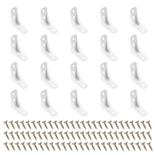 PATIKIL Plastic Corner Braces 1.54x1.54x0.63, 20 Pack L-Shape Bracket Right Angle Board Holder Shelf Support with Screws for Fixing Drawer Wood Shelves Cabinet Frame, White