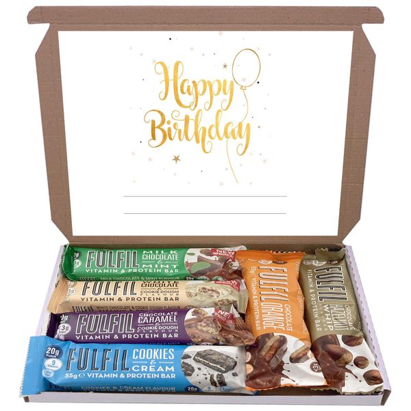 Fulfil Protein Bars & Vitamins Chocolate 6x60g Gift Box Hamper Snack Low Sugar Carbs Fulfill Bar (Birthday - 3)