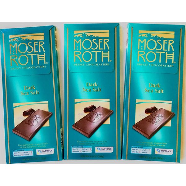 Moser Roth German Dark Chocolate/Sea Salt, Lot of (3) Bars 4.4 oz each