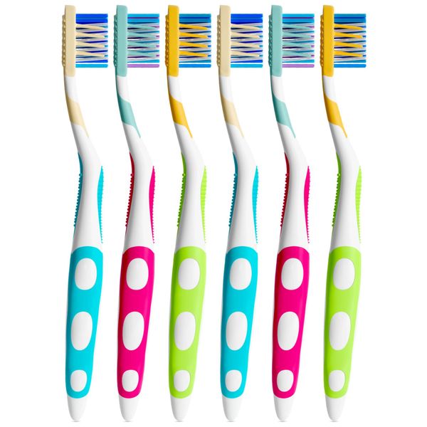Reusable Toothbrushes, Individually Wrapped Medium Soft Standard Classic Brushes with Nylon Bristles for Dental Health, Oral Hygiene Tooth Care - 6 Pack by Blasting Health