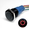 MGI SpeedWare Black Aluminum Push Button Switch with Socket, 3A 12vDC Ring LED, 3/4" 19mm (Latching, Red)