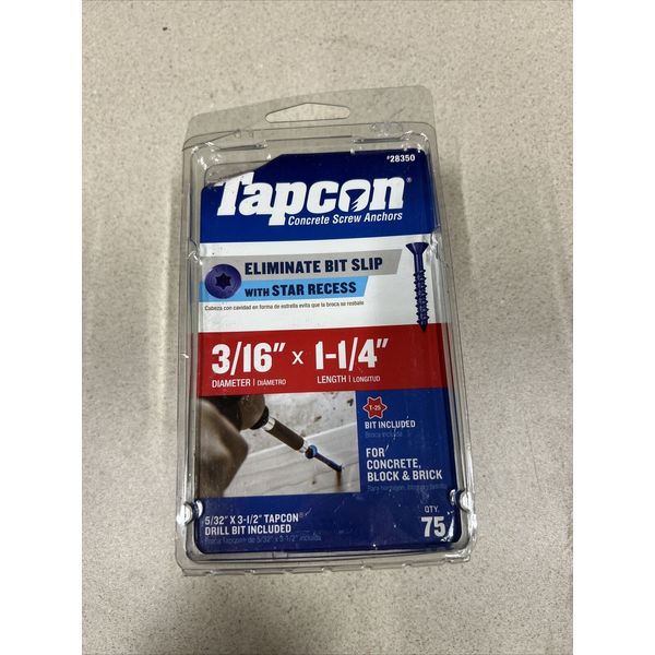 Tapcon 3/16" x 1-1/4" Star Head Concrete Screw Anchors w/Bit 75-Pieces