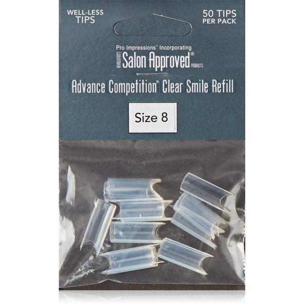 Pro Impressions Advance Competition Clear Smile 50 Nail Tips, Size 8
