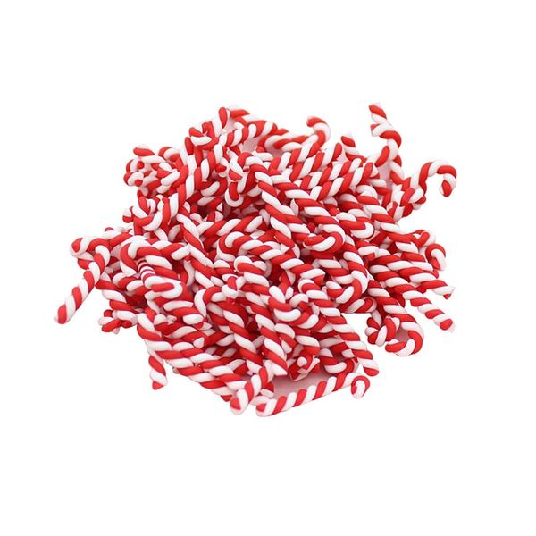 JIHUOO 30 Pcs Christmas Candy Cane Ornaments Decorations Mini Polymer Clay Candy Canes Christmas Stick Nohole Charms Xmas Beads for Phone Case Decor