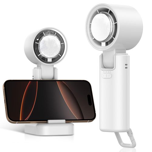DAXUNXUN Portable Mini Handheld Fan with Ice Pack Cooling, 180° Adjustable Head, Hook & Phone Stand, 13000RPM Turbo 5-Speed, 4000mAh Battery, Personal Fan for Travel/Office/Outdoor (Milky White)