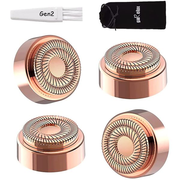 Replacement Heads for Finishing Touch Flawless Facial Hair Remover Device for Women, Replacement Blades for Flawless Replacement Heads Gen 2, 18k Gold with Gurelax Flannel Bag（4PCS)