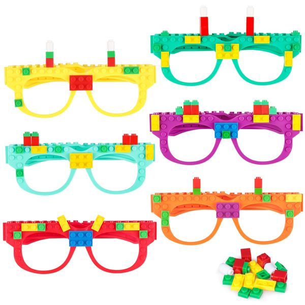 Fowecelt 6 Pcs DIY Building Bricks Glasses Building Blocks Games for Kids Birthday Party Favors Supplies, Boys Girls Carnival Party Games Decor