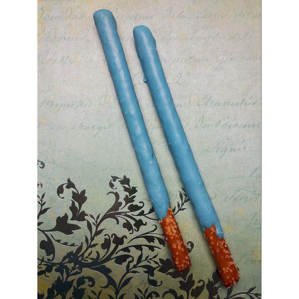 Chocolate Covered Pretzel Rods Coated In Light Blue Colored Chocolate 16 Pieces