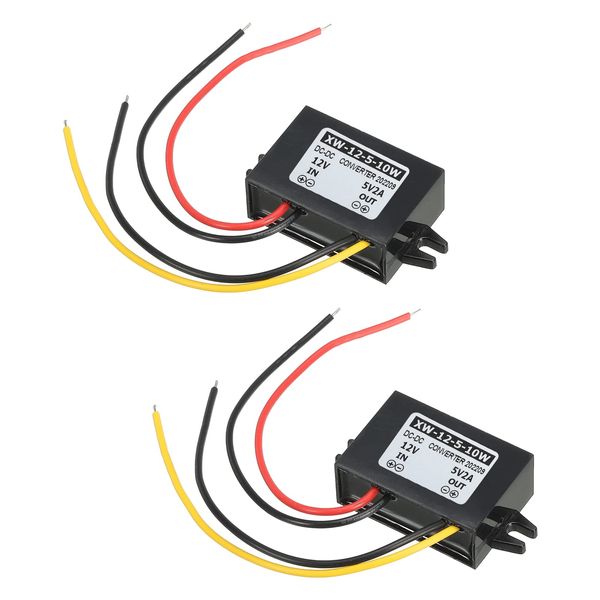 PATIKIL DC 12V-DC 5V 2A 10W Power Converter Regulator Plastic Shell for LED Solar System 2pcs