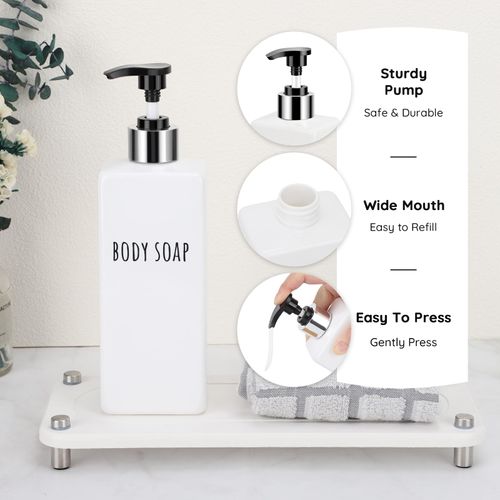 Segbeauty Plastic Shampoo and Conditioner Bottles, Set of 6 Refillable Bathroom Shampoo Dispenser Set, 16.9oz Empty Square Body Wash Dispenser for Shower Bathroom, Liquid Lotion Dispenser for Kitchen
