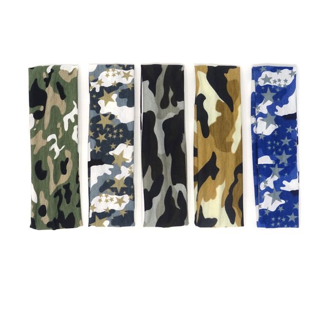 HONBAY Headband [Camo] - Outdoor Sports Magic Scarf, 5pcs Outdoor Headbands, Elastic Cotton Headbands, Bicycle Bandanas Head Wrap for Teens, Boys, Men and Women