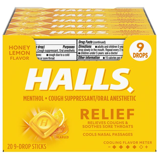 HALLS Relief Honey Lemon Sugar Free Cough Drops, Value Pack, 180 Drops