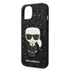 KARL - GLITTER FLAKES CASE WITH IKONIK PATCH AND METAL LOGO - BLACK IPHONE 14 plus