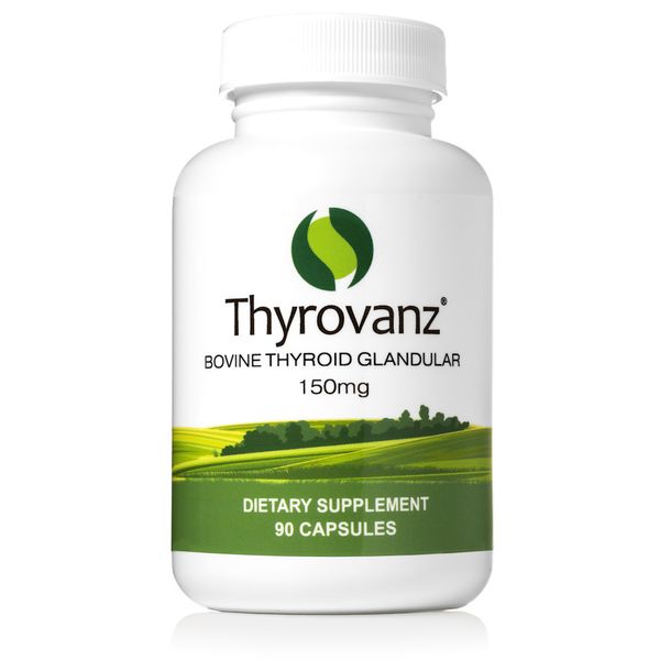Thyrovanz 150mg Thyroid Support Supplement Thyroid Glandular Bovine 90 Capsules