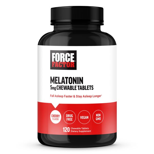 FORCE FACTOR Chewable Melatonin 5mg, Vegan, Non-GMO, Cherry Flavor, 120ct