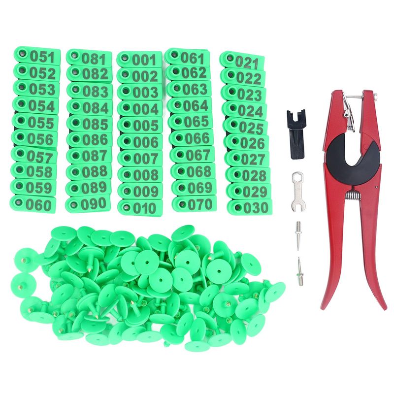100 Pieces Livestock Ear Tags and Applicator Kit, 001-100 Number Animal ...