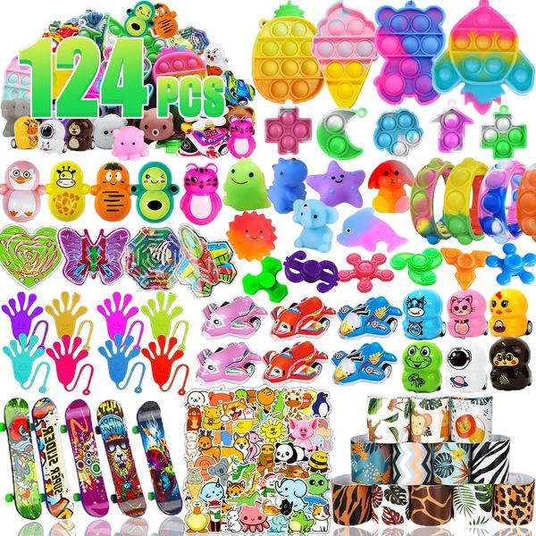 124 Pack Party Favors for Kids,Goodie Bags Pinata Stuffers,Treasure Box Toys,Birthday Party Gift Toys,School Classroom Rewards,Carnival Prizes Box,Easter Egg Filler Bulk Fidget Toys for Boys Girls